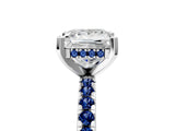 White gold Princess Cut Diamond Solitaire Ring with Round with Blue Sapphire side stone Pavé Band and Four-Prong Setting_5