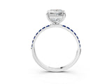 White gold Princess Cut Diamond Solitaire Ring with Round with Blue Sapphire side stone Pavé Band and Prong Setting_15