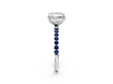 White gold Princess Cut Diamond Solitaire Ring with Round with Blue Sapphire side stone Pavé Band and Prong Setting_2