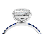 White gold Princess Cut Diamond Solitaire Ring with Round with Blue Sapphire side stone Pavé Band and Prong Setting_4