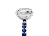 White gold Princess Cut Diamond Solitaire Ring with Round with Blue Sapphire side stone Pavé Band and Prong Setting_5