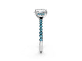 White gold Princess Cut Diamond Solitaire Ring with Round with Blue Topaz side stone Pavé Band and Four-Prong Setting_2