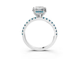 White gold Princess Cut Diamond Solitaire Ring with Round with Blue Topaz side stone Pavé Band and Four-Prong Setting_3
