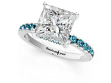 White gold Princess Cut Diamond Solitaire Ring with Round with Blue Topaz side stone Pavé Band and Four-Prong Setting_37