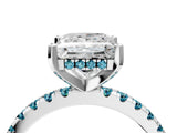 White gold Princess Cut Diamond Solitaire Ring with Round with Blue Topaz side stone Pavé Band and Four-Prong Setting_4
