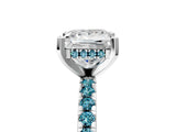 White gold Princess Cut Diamond Solitaire Ring with Round with Blue Topaz side stone Pavé Band and Four-Prong Setting_5