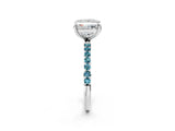White gold Princess Cut Diamond Solitaire Ring with Round with Blue Topaz side stone Pavé Band and Prong Setting_38