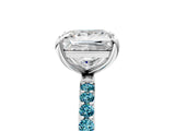 White gold Princess Cut Diamond Solitaire Ring with Round with Blue Topaz side stone Pavé Band and Prong Setting_41