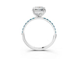 White gold Princess Cut Diamond Solitaire Ring with Round with Blue Topaz side stone Pavé Band and Prong Setting_51