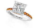 White gold Princess Cut Diamond Solitaire Ring with Round with Citrine side stone Pavé Band and Four-Prong Setting_13
