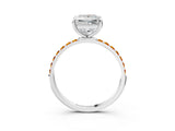 White gold Princess Cut Diamond Solitaire Ring with Round with Citrine side stone Pavé Band and Prong Setting_3