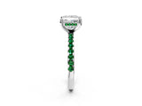 White gold Princess Cut Diamond Solitaire Ring with Round with Emerald side stone Pavé Band and Four-Prong Setting_2