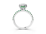 White gold Princess Cut Diamond Solitaire Ring with Round with Emerald side stone Pavé Band and Four-Prong Setting_3