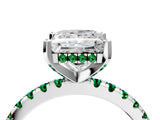 White gold Princess Cut Diamond Solitaire Ring with Round with Emerald side stone Pavé Band and Four-Prong Setting_4