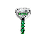 White gold Princess Cut Diamond Solitaire Ring with Round with Emerald side stone Pavé Band and Four-Prong Setting_41