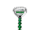 White gold Princess Cut Diamond Solitaire Ring with Round with Emerald side stone Pavé Band and Four-Prong Setting_5