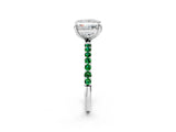 White gold Princess Cut Diamond Solitaire Ring with Round with Emerald side stone Pavé Band and Prong Setting_14