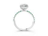 White gold Princess Cut Diamond Solitaire Ring with Round with Emerald side stone Pavé Band and Prong Setting_15