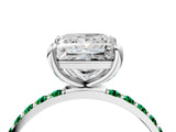 White gold Princess Cut Diamond Solitaire Ring with Round with Emerald side stone Pavé Band and Prong Setting_16