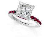 White gold Princess Cut Diamond Solitaire Ring with Round with Garnet side stone Pavé Band and Four-Prong Setting_1