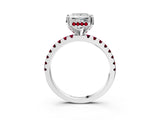 White gold Princess Cut Diamond Solitaire Ring with Round with Garnet side stone Pavé Band and Four-Prong Setting_3