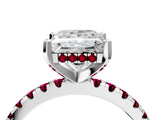 White gold Princess Cut Diamond Solitaire Ring with Round with Garnet side stone Pavé Band and Four-Prong Setting_4