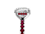 White gold Princess Cut Diamond Solitaire Ring with Round with Garnet side stone Pavé Band and Four-Prong Setting_5