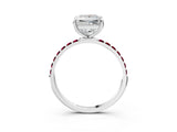 White gold Princess Cut Diamond Solitaire Ring with Round with Garnet side stone Pavé Band and Prong Setting_15