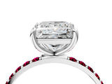 White gold Princess Cut Diamond Solitaire Ring with Round with Garnet side stone Pavé Band and Prong Setting_16