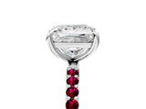 White gold Princess Cut Diamond Solitaire Ring with Round with Garnet side stone Pavé Band and Prong Setting_17