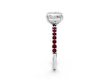 White gold Princess Cut Diamond Solitaire Ring with Round with Garnet side stone Pavé Band and Prong Setting_26