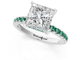 White gold Princess Cut Diamond Solitaire Ring with Round with Green Sapphire side stone Pavé Band and Four-Prong Setting_13