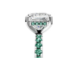 White gold Princess Cut Diamond Solitaire Ring with Round with Green Sapphire side stone Pavé Band and Four-Prong Setting_17