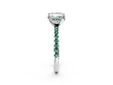 White gold Princess Cut Diamond Solitaire Ring with Round with Green Sapphire side stone Pavé Band and Four-Prong Setting_2