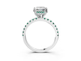 White gold Princess Cut Diamond Solitaire Ring with Round with Green Sapphire side stone Pavé Band and Four-Prong Setting_3