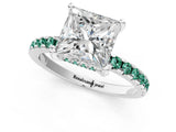 White gold Princess Cut Diamond Solitaire Ring with Round with Green Sapphire side stone Pavé Band and Four-Prong Setting_37