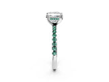 White gold Princess Cut Diamond Solitaire Ring with Round with Green Sapphire side stone Pavé Band and Four-Prong Setting_38