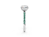 White gold Princess Cut Diamond Solitaire Ring with Round with Green Sapphire side stone Pavé Band and Prong Setting_20
