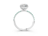 White gold Princess Cut Diamond Solitaire Ring with Round with Green Sapphire side stone Pavé Band and Prong Setting_21