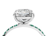 White gold Princess Cut Diamond Solitaire Ring with Round with Green Sapphire side stone Pavé Band and Prong Setting_22