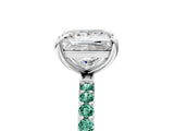 White gold Princess Cut Diamond Solitaire Ring with Round with Green Sapphire side stone Pavé Band and Prong Setting_23