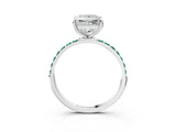 White gold Princess Cut Diamond Solitaire Ring with Round with Green Sapphire side stone Pavé Band and Prong Setting_27