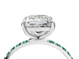 White gold Princess Cut Diamond Solitaire Ring with Round with Green Sapphire side stone Pavé Band and Prong Setting_28