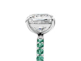 White gold Princess Cut Diamond Solitaire Ring with Round with Green Sapphire side stone Pavé Band and Prong Setting_29