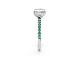 White gold Princess Cut Diamond Solitaire Ring with Round with Green Sapphire side stone Pavé Band and Prong Setting_36