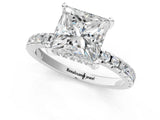 White gold Princess Cut Diamond Solitaire Ring with Round with Moissanite side stone Pavé Band and Four-Prong Setting_25