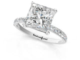 White gold Princess Cut Diamond Solitaire Ring with Round with Moissanite side stone Pavé Band and Prong Setting_1