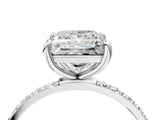 White gold Princess Cut Diamond Solitaire Ring with Round with Moissanite side stone Pavé Band and Prong Setting_4