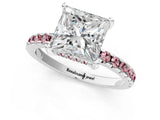 White gold Princess Cut Diamond Solitaire Ring with Round with Morganite side stone Pavé Band and Four-Prong Setting_13