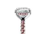 White gold Princess Cut Diamond Solitaire Ring with Round with Morganite side stone Pavé Band and Four-Prong Setting_17